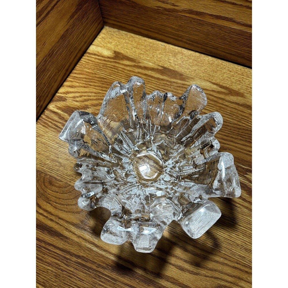 ISAK Mats Jonasson Maleras Frozen Ice Crystal Bowl Full Lead Heavy Signed Sweden